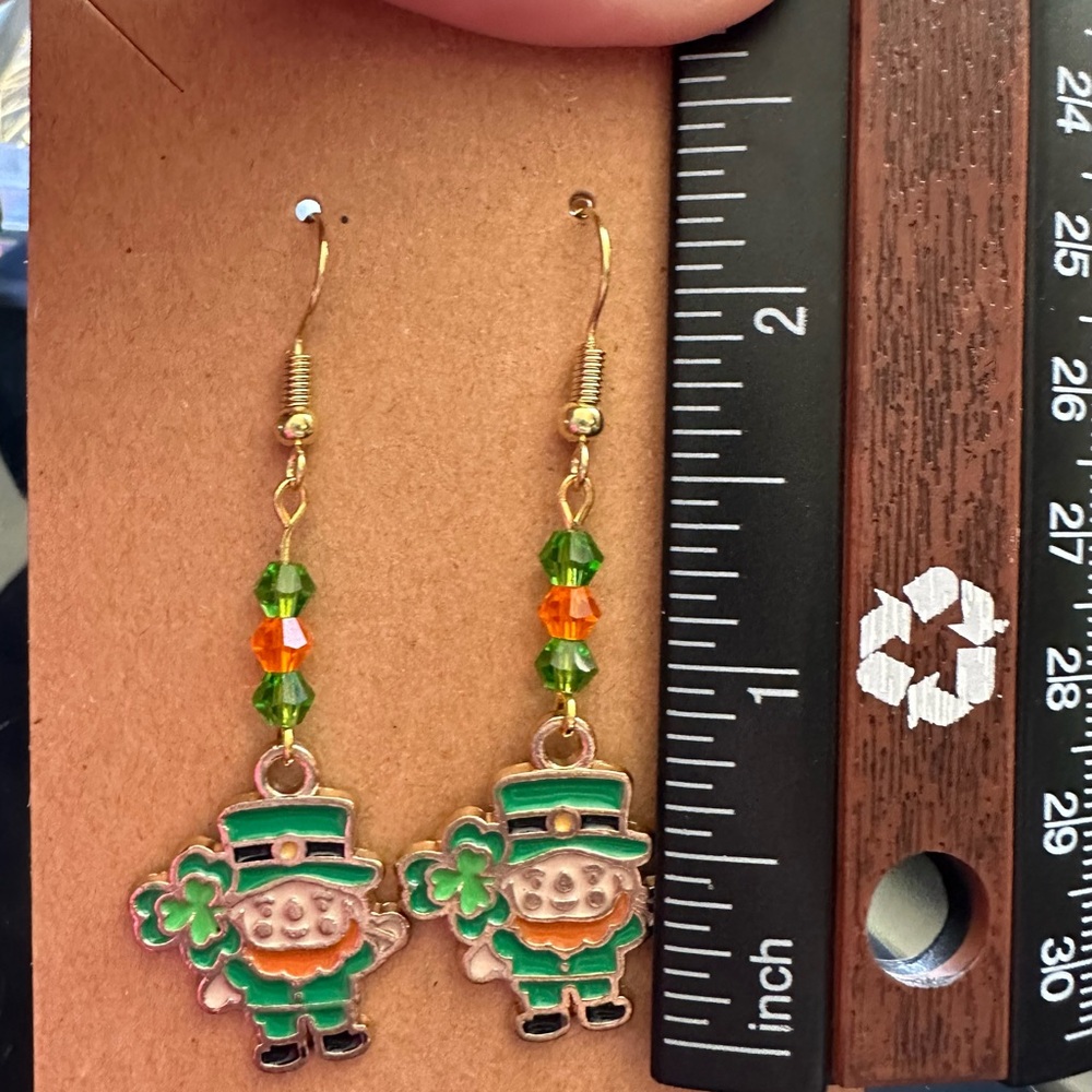 Fun St. Patrick's Day Dangle Earrings - Gold Tone - Picture 3 of 3